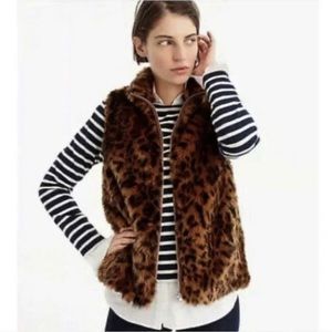 J. Crew Faux Fur Leopard Print Vest Size M